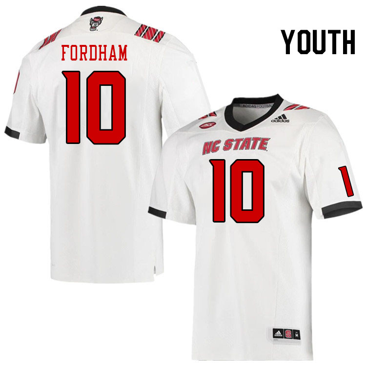 Youth #10 Caden Fordham North Carolina State Wolfpacks College Football Jerseys Stitched-White